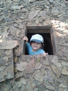 The Cu Chi Tunnels are a popular day trip from Ho Chi Minh City. Even though the tunnels were built for adults, they really are child-sized.